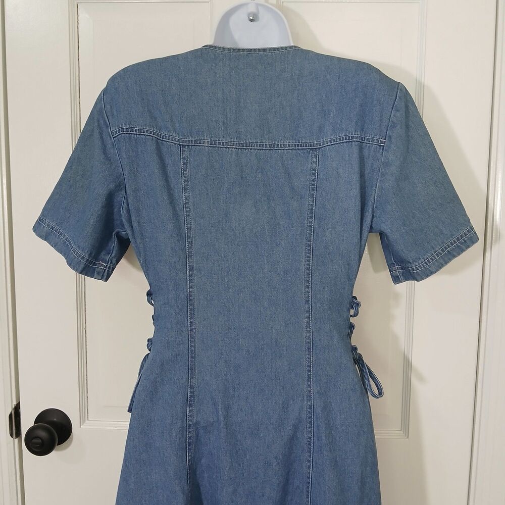 VTG DJ Int’l Denim Midi Dress Size 5/6 Lace Up Corset Sides Button Front 90s Y2K - Picture 7 of 16